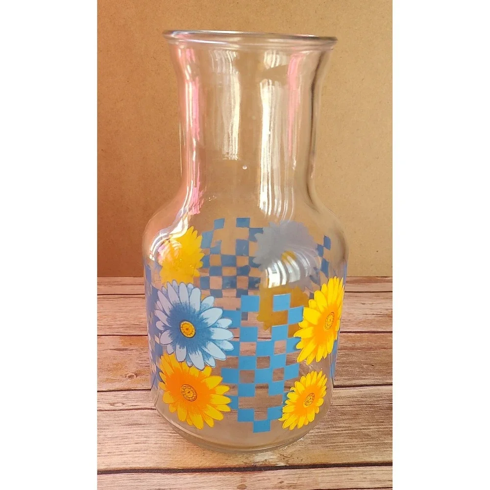 Vintage  Orange Yellow Blue Daisy Carafe Decanter No lid